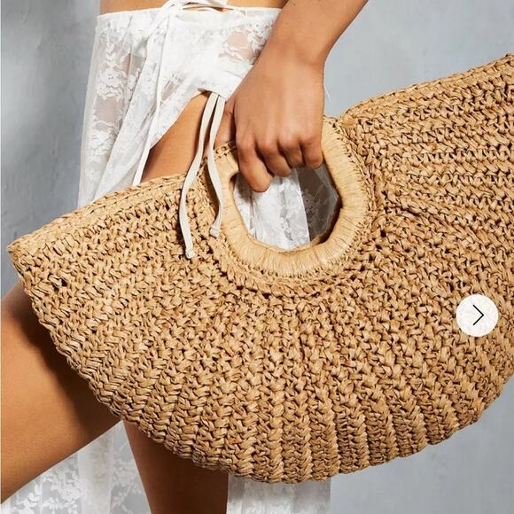 Ramla Bohemian Tan Hobo Straw Bag Half moon  Round Women Handbags Half moon - Picture 5 of 6